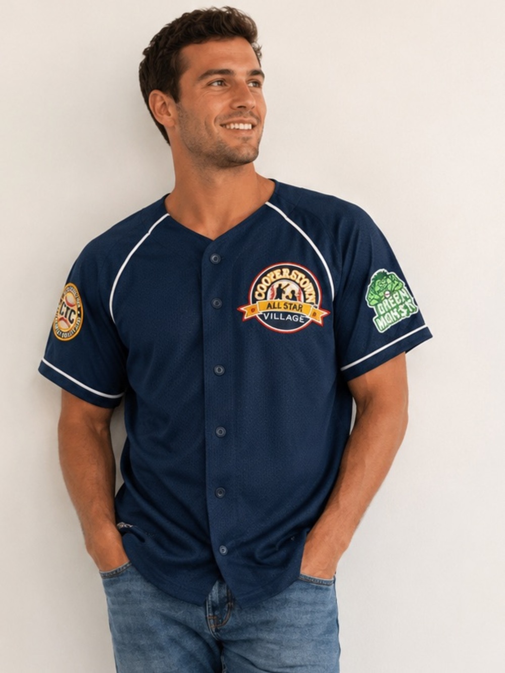 New Cooperstown All-Star Village Navy Baseball Jersey